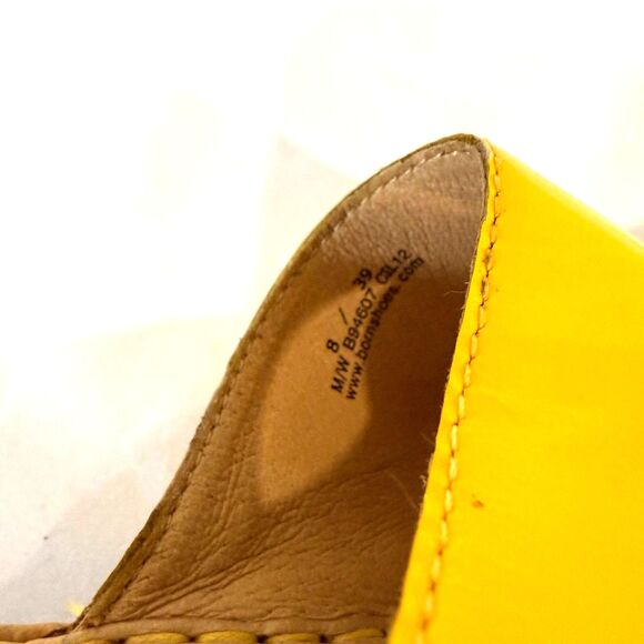 Born Zefira Size 8 Yellow Patent Leather Cork Slide Platform Boho Wedge - Picture 6 of 10